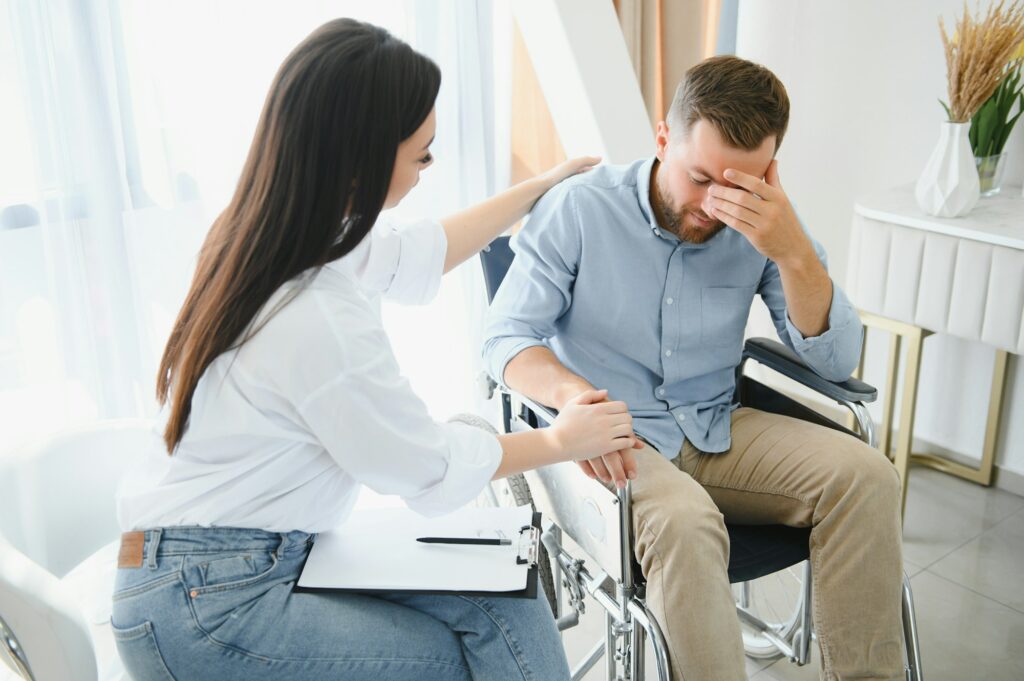 Patient visiting psychotherapist to deal with consequences